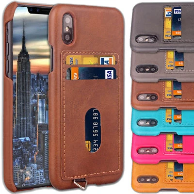 Per IPHONE 6s Lusso Credito Scheda Pelle Custodia Supporto Posteriore 8 7 XS - - Immagine 1 di 4