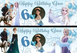 Personalised Frozen Birthday Banner X2 Photo Large Party Decoration Elsa Ann - Picture 1 of 1