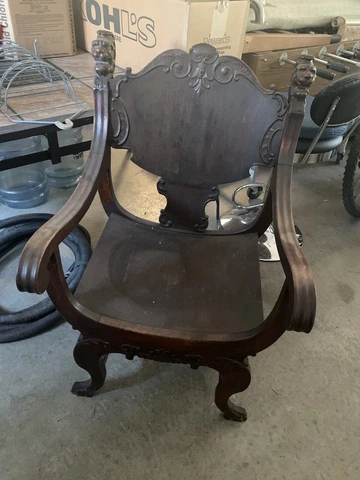 ANTIQUE OAK LION HEAD CARVED SAVONAROLA THRONE CHAIR Cover