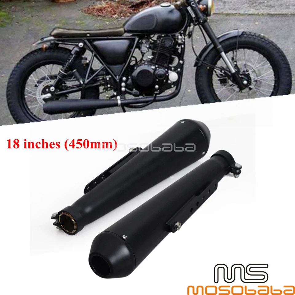 Silenciador de escape corto cono inverso motocicleta tubos de 18 pulgadas para café racer par Foto 1 de 4
