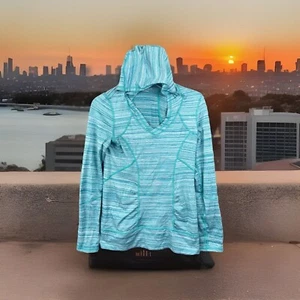 Zella Hoodie Women's M/M Blue Striped Sweatshirt Pullover V-Neck Long-Sleeve - Picture 1 of 13