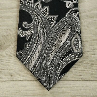 Corbata de diseñador Sean John para hombre negra plateada cachemira 100 % seda jacaurd usada en excelente estado Foto 1 de 4