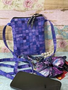 Crossbody Bag Purse Handmade Purple Squares Abstract Zip Top Bag Long Strap Teen