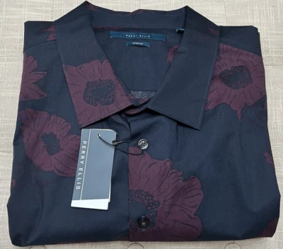 NWT Perry Ellis size 3X navy floral long sleeve button up shirt mens $99 - Image 1 of 4