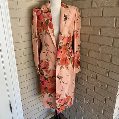 Chaqueta Blazer Anne Klein 100% Seda Rosa Floral Larga Larga Larga Larga Completa Clásica 6 Pequeña Foto 1 de 4