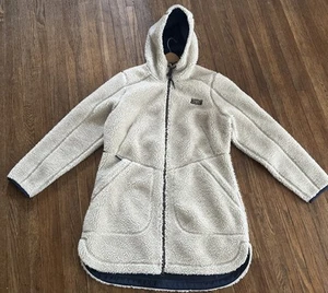 LL Bean Mountain Pile Sherpa Fleece Coat Jacket Women's L Natural Hood Full Zip - Picture 1 of 16
