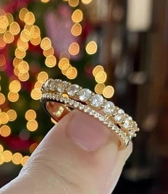 女士实验室制作宝石14K金银色可堆叠戒指 — 第 1/3 张图片