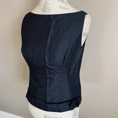 Винтажный MCM темно-тафта без рукавов лодка шеи Топ Sz M бархат бант ретро нарядный - Изображение 1 из 4