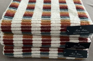 Brooks Brothers 3 Turkish Cotton Bath Towels Set Red Orange Tiles Mosaic NEW - Picture 1 of 4