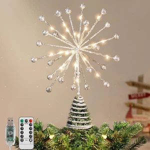 Christmas Tree Topper, 10.63'' Metal Xmas 3D Burst Tree Topper with 30 LED Bu... - Picture 1 of 8