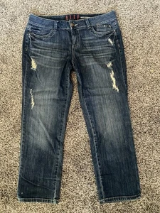 Pantalones de mezclilla Elle 14 ajustados boyfriend elásticos hasta el tobillo azul oscuro con puntuación - Imagen 1 de 7