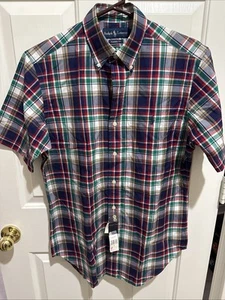 Ralph Lauren Men’s Short Sleeve Button Down Plaid Red Blue Sz Small NWT - Picture 1 of 12