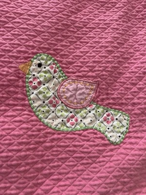 Manta Edredón Pottery Barn Niños Pájaro Floral Cuna Niño Pequeño Rosa Verde Años 90 De Colección Foto 1 de 4