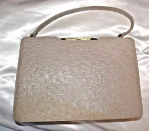 I MAGNIN GRAY OSTRICH Purse with Gold Hardware Zip Pocket & Strap Handle - Picture 1 of 12