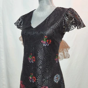 Desigual Silvanna Womens Black Dress Round Neck Knee Lenght Cap Sleeve Size 38 - Foto 1 di 10
