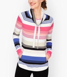 T by Talbots Drawstring Funnel Neck Striped Pullover Top Light Sweater Size L - Picture 1 of 9