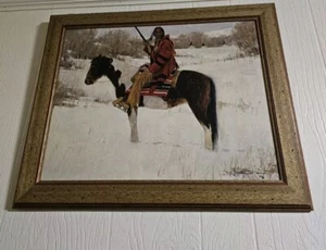 Leinwandbild Winter's Whisper David Mann Pferd Indianer Jagd signiert  - Bild 1 von 13