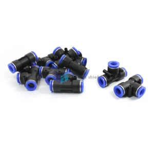 10 Pcs 12mm to 12mm Tee Quick Connect Blue Black Plastic Air Pneumatic Fittings✦ - Picture 1 of 2