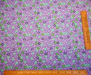 30s Reproduction Fabric By Half-Yard Purple Lavender Green Floral White Cotton - Picture 1 of 2