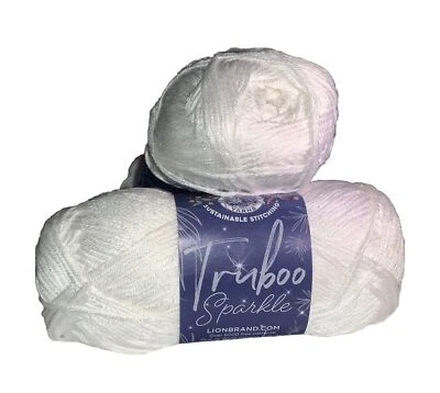 Lion Brand Truboo SPARKLE Yarn 2-Skein LOT “ICE” #308 EACH 3 Oz Rayon Bamboo - Image 1 of 4