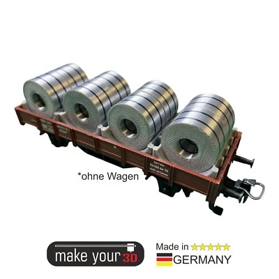 MAKEYOUR3D H0 1:87 Ladegut 2 Stk. Stahl Coils Set mit Halter für Flachwagen