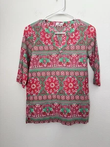 Vineyard Vines Girls Floral Pink Green V Neck Tunic Top Medium (8-10) - Picture 1 of 9