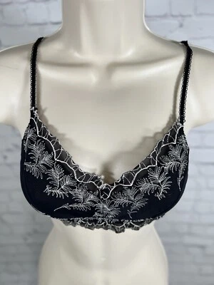 Bralette Urban Out From Under negro blanco bordado sin forro mediano Foto 1 de 4