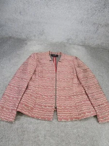 Lafayette 148 Jacket Womens 12 Red Tweed Zip Up Blazer - Picture 1 of 6
