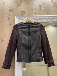 Plein Sud Women's Brown Leather/Wool Jacket Size XS - Picture 1 of 8