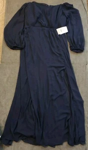 Dessy Collection Convertible Neck Long Sleeve Chiffon Gown 3104 Midnight Blue 16 - Picture 1 of 10