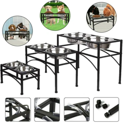 MTTZONE Elevated Raised Pet Dog Feeder Bowls Stainless Steel Food Water Stand + 2 Bowls