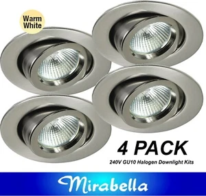 4 x Satin Chrome Gimbal Downlight Kits 240V 42W GU10 Halogen Gimble Silver - Picture 1 of 8