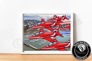 Red Arrows Display Devon Artwork Illustration Print, signed by artist.Limited - Picture 1 of 7