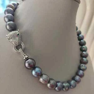 20 inch Baroque 10-11mm Natural Tahitian black pearl necklace 925s - Picture 1 of 6
