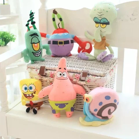 6PCS Spongebob Plush Toys Patrick Star Squidward Tentacles Sandy Gary Krabs new Cover