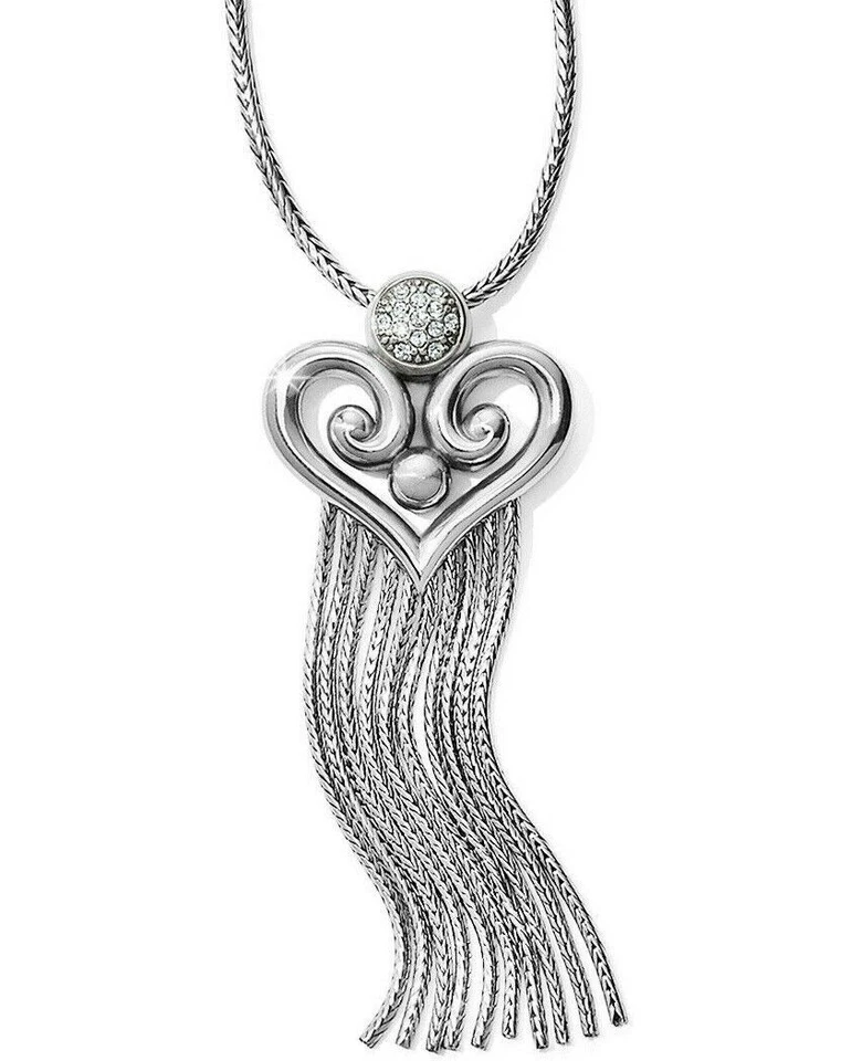Brighton Alcazar Heart Swing Fringe Long Silver Crystal Necklace NWTag