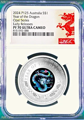 2024 Australia OPAL LUNAR Year of the Dragon 1 oz Silver Proof Coin NGC PF70 ER - Image 1 of 4