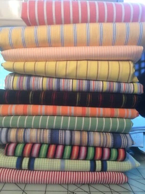 BOLD Scraps of 12 Men's assorted STRIPE shirt BACKS 100% cotton, Fabric Quilting - Image 1 of 4
