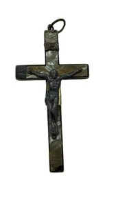 Cruz Jesús Colgante Joyería Crucifijo Amuleto Madera con Incrustación Tono Perla - Imagen 1 de 7