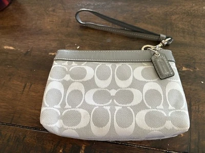 Coach Clutch Signature Coated Canvas Wristlet Wallet Gray Silver EUC - Image 1 of 3