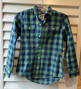 Mini Boden Boys 9-10Y Blue Green Gingham Check Button Down Long Sleeve Shirt - Picture 1 of 7