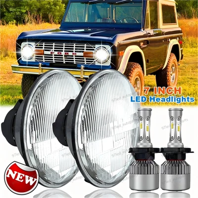 2pcs For Ford Mustang Bronco 1966 to1978 7 Inch Round LED Headlight Hi/Lo Beam — 第 1/4 张图片