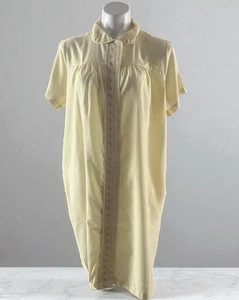 VTG Katz Housecoat Yellow Robe Floral Lace Snap Short Sleeve Peter Pan Collar M - Picture 1 of 12