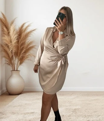 Robe satinée manches longues beige  S/M - Photo 1/2