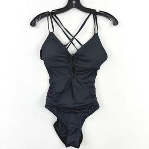 New LA BLANCA Lace Up Underwire One Piece Swimsuit Size 6 Womens Black - Picture 1 of 6