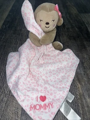 Child of Mine Monkey I Love Mommy Pink Cheetah Rattle Security Blanket/Lovey - Image 1 of 2