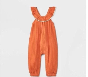 Cat & Jack Baby Girl Romper Overall Outfit Sleeveless Pants Orange 12M Summer - Picture 1 of 5