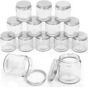 12 Packs 4 Oz - 120ML Transparent Glass Jar with Silver Lid Assortment Kit, roun - Picture 1 of 12