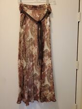 Roz & Ali Women's Size L Brown Cream Abstract Print Maxi Skirt Stretch Pull On