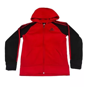 Adidas Full Zip Jacket Youth Medium Red and Black, Hooded 100% Polyester - Picture 1 of 7